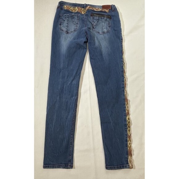 Desigual Jeans Embroidered Stripe Womens 34  Accent Boho 36D2674 Zipper Pocket - Picture 6 of 10